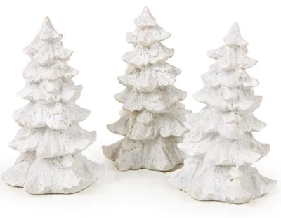 Produktbild von 3 Tannenbaum Figuren - weiß glitzernd Winter Weihnachten Deko 7,5 cm