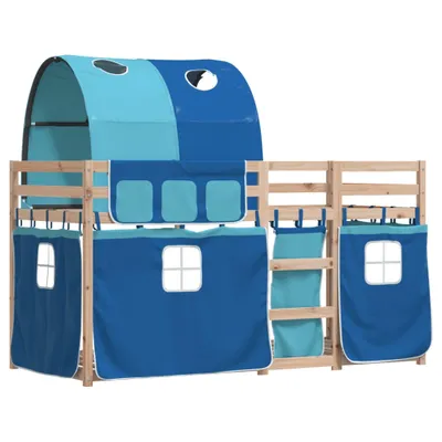 Produktbild von Etagenbett mit Vorhängen Blau 90x190 cm Massivholz Kiefer