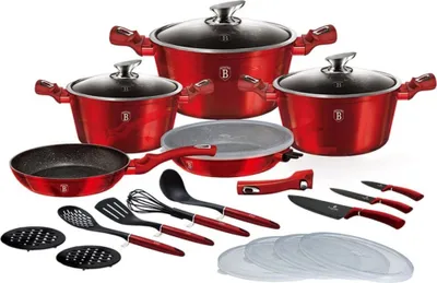 Obrázek produktu pro Berlinger Haus sada nádobí s mramorovým povrchem 22 ks Burgundy Metallic BH-7180