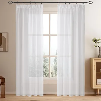 Obrázok produktu pre Závesy 245 x 140 cm, súprava 2 ks, priesvitné, ľanový vzhľad, pre obývaciu izbu