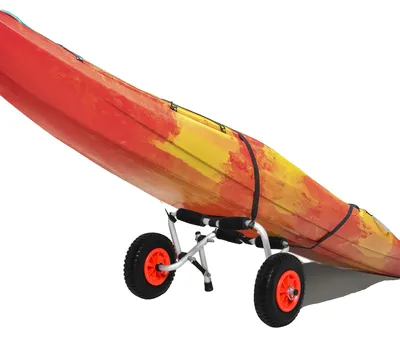 Image de Chariot de transport pour kayak, capacité de charge de 75 kg, dimensions 57,5 cm x 33 cm x 24 cm, roues pneumatiques, cadre en acier, compatible avec la plupart des kayaks et canoës