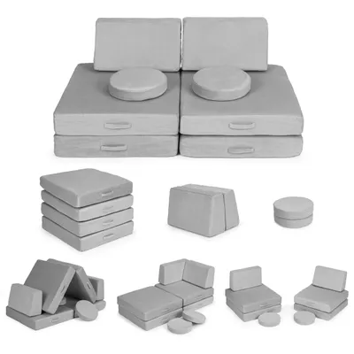 Obrázok produktu pre DIY veľká skladacia modulárna pohovka pre deti 8 mäkkých vankúšov - sivá ECOTOYS