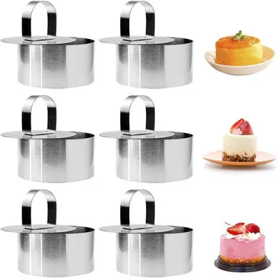 Immagine prodotto di 6 stampi in acciaio inossidabile con manico, anelli rotondi per torte, 8x8x3,8 cm, cottura al forno