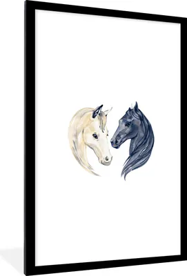 Produktbild von MuchoWow® MuchoWow® Gerahmtes Poster Pferde - Aquarell - Schwarz - Mädchen - Kinder - Mädchen 60x90 cm - Poster mit zchwarzem Bilderrahmen - Dekoration - Wandposter Wohnzimmer - Hochwertig