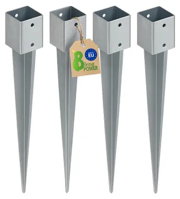 Produktbild von BirnePower Einschlagbodenhülse 46x46mm, 550mm Länge (4 Stück), Pfostenträger, Feuerverzinkt, Bodenanker, Pfostenanker, Erdanker, Vierkant