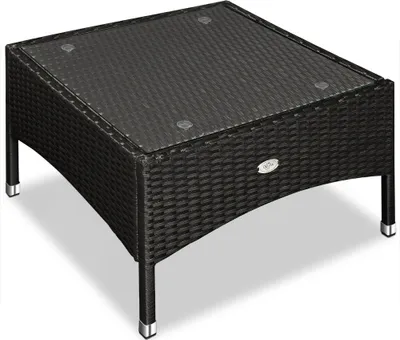 Produktbild von Polyrattan Gartentisch Beistelltisch mit Glasplatte 50 x 50 x 42 cm, FarbeSchwarz