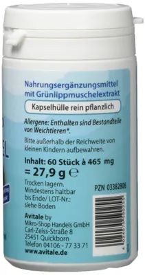 Produktbild von Avitale Grünlipp Muschel Vegi Kapseln, 60 Stück, 1er Pack (1 x 28 g)