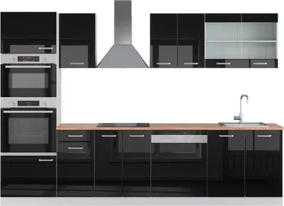 Cuisine Fame-line, Bordeaux Haute Brillance/blanc, 300cm Avec Armoire Haute Pt Marbre