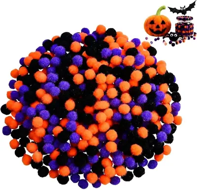Image de 900 pompons, 1 cm de diamètre, noirs, orange et lilas, pour la décoration créative