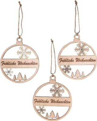 Produktbild von 3er Set Deko-Anhänger Weihnachten Holz Birkenholz Eiskristall Weihnachtsbaum Tannenbaum Weihnachtsdeko Christbaumschmuck  ugel Baumschmuck Holzanhänger