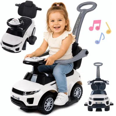 Zdjęcie produktu dla Jeździk chodzik samochód na pedały pchacz z melodyjkami 3w1 autko z klaksonem biały FUNFIT KIDS