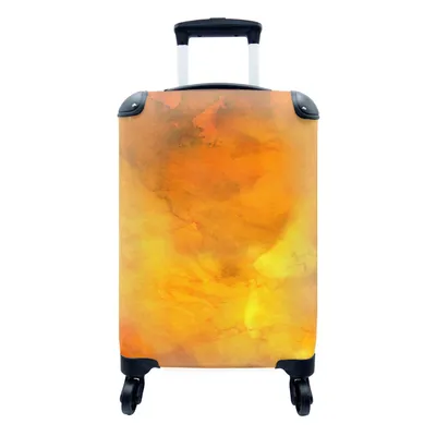Produktbild von MuchoWow® Koffer Handgepäck Trolley Rollkoffer Kleine Reisekoffer mit 4 Rollen - Aquarell - Abstrakt - Orange - Cabin Size < 55x40x23 cm & 55x40x20 cm - Fotokoffer - Kabinenkoffer - Boardgepäck - Reise-Box - Reisekoffer - Reisegepäck - Koffer mit Bild - Trolley für Kinder