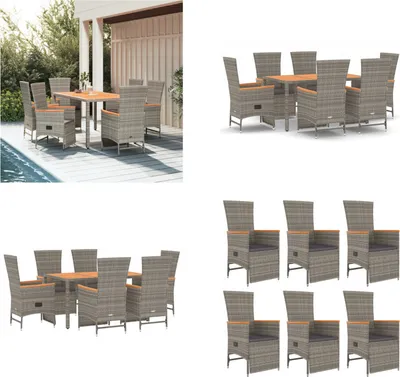 Produktbild von vidaXL 7 tlg. Garten Essgruppe mit Kissen Grau Poly Rattan - Garten Essgruppe - Garten Essgruppen - Essgruppe - Essgruppe Terrasse