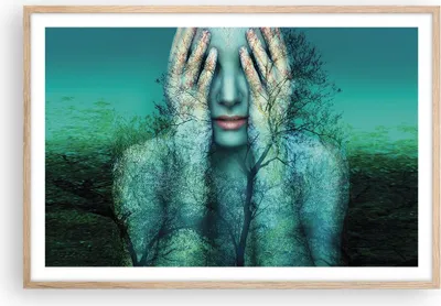 Produktbild von Gerahmtes Poster - Rahmen in heller Eiche - Frau Natur Grafik - 91,5x61 cm - Wand Bild - Wanddeko - Wandbilder - Wandposter - Bilderrahmen - Bilder - Kunstdruck - Wandbild - P2NAA91x61-4254