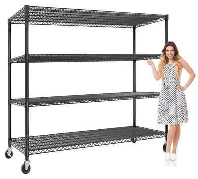Produktbild von Metallregal mit Rollen - Lagerregal - Höhenverstellbar - Schwerlast-Drahtregal aus Kohlenstoffstahl - 4 Regalböden - Bis 1500 kg