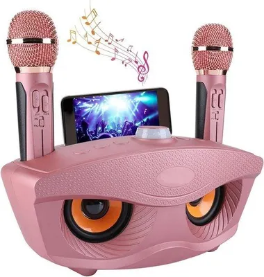 Imagen del producto de Sistema de karaoke portátil con altavoz Bluetooth, 2 micrófonos, ideal para uso familiar en casa. Incluye conexión AUX, ranura para tarjeta TF, puerto USB y radio FM