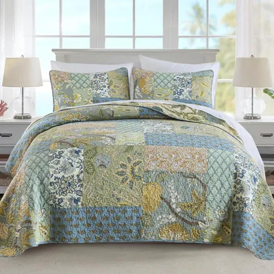 Produktbild von Bettwäsche-Set mit Patchwork-Steppung, Bohème-Blumenmuster, Größe King