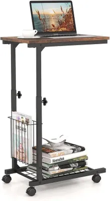 Produktbild von Famanu C-förmiger Beistelltisch mit Rollen und Stauraum - Ideal für Wohnzimmer und Schlafzimmer