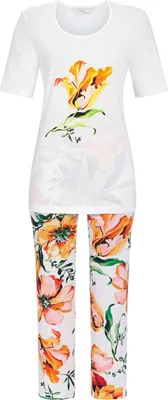 Produktbild von RINGELLA Damen Pyjama mit 7/8 Hose "Tropical" 3271208 | Weiß Bunt Größe: 38