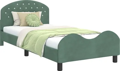 Produktbild von vidaXL Kinderbettgestell mit Kopfteil Meergrün 90 x 190 cm Samt