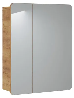 Image de Meuble salle de bain ERBANO – Chêne clair – 60x75 cm – 2 portes avec miroirs – À suspendre