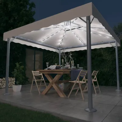 Image de vidaXL Pavillon avec guirlande lumineuse LED 300x300 cm blanc crème Aluminium