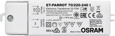 Zdjęcie produktu dla Zasilacz Halogenowy Transformator Elektroniczny AC 20-70W 12V ET-PARROT OSRAM