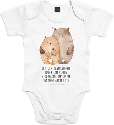 Produktbild von Mr. & Mrs. Panda Strampler Baby Bären Liebe 12. - 18. Monat - Heather Grey - Geschenk, Freundin, Verknallt, Blume, Verheiratet, Babybody, overall, babykleidung body