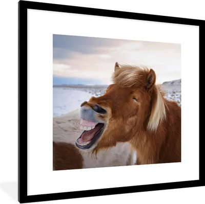 Produktbild von MuchoWow® Gerahmtes Poster Pferd - Strand - Braun 40x40 cm - Poster mit Schwarzem Bilderrahmen Wandposter Rahmen Foto Bilder - Poster - Plakat im Rahmen