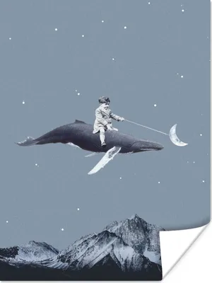 Produktbild von MuchoWow® Poster Weltraum - Junge - Mond - Wal 30x40 cm - Wandplakat - Poster Kinderzimmer