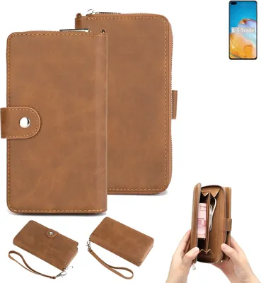 Produktbild von K-S-Trade Handyhülle Schutzhülle kompatibel mit Huawei P40 & Portemonnee Tasche Handytasche Case Etui Geldbörse Wallet braun (1x)
