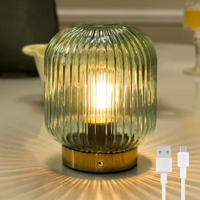 Imagen del producto de Lámpara de mesa inalámbrica, recargable por batería, con pantalla de cristal y regulador de intensidad
