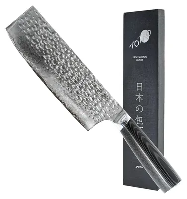 Japanisches Nakiri-Messer, Damaststahl, 16,5 cm Klinge, Micarta-Griff
