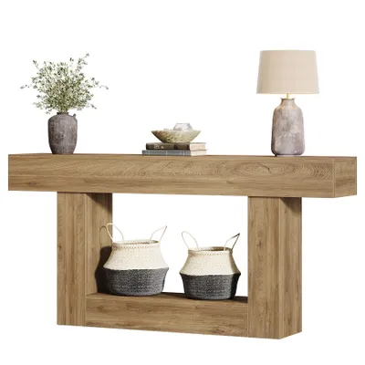 Obrázok produktu pre Konzolový stolík Tribesigns, 160 cm, 2-úrovňový predsieňový stolík, rozkladací stolík s úložným priestorom, drevo z farmy za konferenčným stolíkom do obývačky, predsiene, svetlohnedý