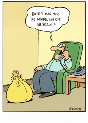 Produktbild von Cartoon-Postkarte Martin Perscheid "Bitte? Man muss die Windeln ..."
