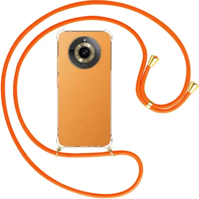 Produktbild von Handykette Backcover-Schutzhülle mit Band (Metall goldfarben) für Realme 11 5G (6.72'') - neonorange