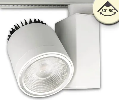 Produktbild von ISOLED 3-PH Schienen-Strahler fokussierbar, 36W, 30°-50°, weiß matt, 3000K, CRI92, DALI dimmbar