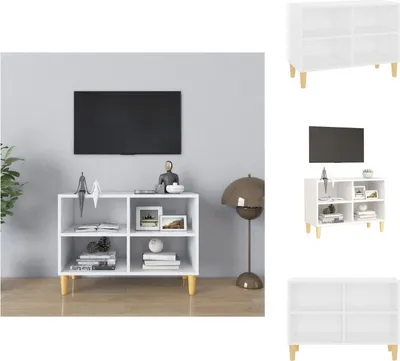 Zdjęcie produktu dla vidaXL Szafka pod telewizor z nogami z litego drewna biała 69,5x30x50 cm - Meble TV