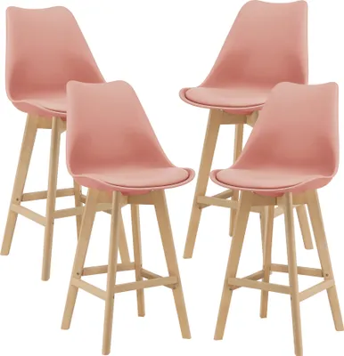 Image de Tabouret de bar Lublin Set de 4 Chaise de bar avec dossier Tabouret de bistrot Set 4 Pièces Rembourré Rosé [en.casa]