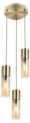 Produktbild von LED Hängeleuchte, 3 flammig, Messing, Glas, amber, H 150cm