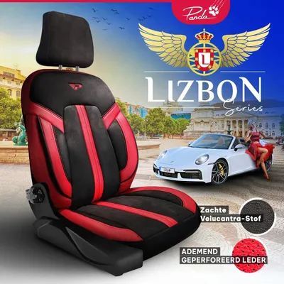 Immagine prodotto di Coprisedili serie Lisbon   Rosso Nero – Pelle – coprisedili universali per auto – vestibilità perfetta per oltre 3000 modelli di auto – set per sedili anteriori.Versione: set per sedili anteriori, Colore: rosso nero