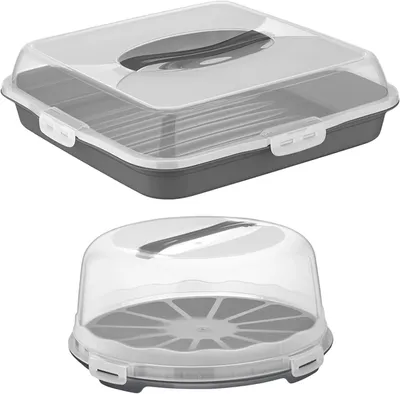 Produktbild von Set für Kuchen- & Tortentransport – Runde & Rechteckige Transportboxen für Gebäck – Kuchendose, Tortendose, BPA-frei, Aufbewahrungsbox (Anthrazit)