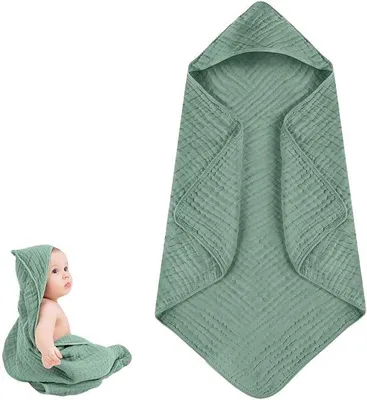 Obrázek produktu pro Uniqoos® Dětská osuška s kapucí – 100% mušelínová bavlna (6 vrstev), měkká a prodyšná, savá, pončo pro děti od 0 do 3 let