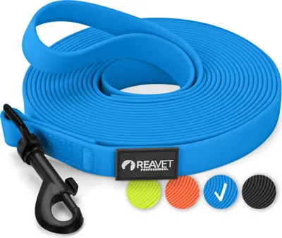 Produktbild von REAVET Schleppleine für Hunde 5 Meter, Blau I Robuste & wasserfeste Hundeleine lang I Übungsleine mit Griff, Trainingsleine Laufleine für große & kleine Hunde