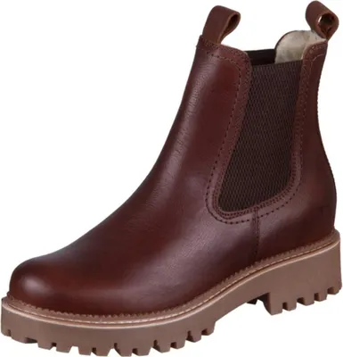 A single brown leather Chelsea boot is shown against a white background.