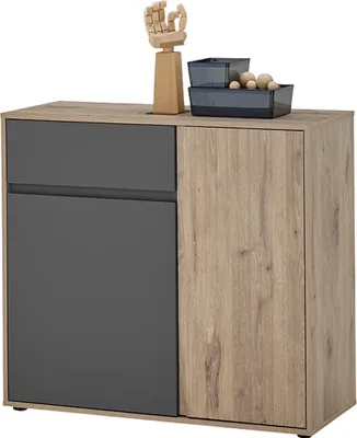 Produktbild von Kommode - 94 x 85 cm - 2 Türen - 1 Schublade - Viking Eiche Nachbildung - Grau matt