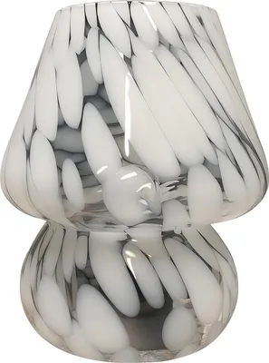 Produktbild von Relaxdays Tischlampe, Pilz Design, Glas, E27, batteriebetriebene Nachttischlampe, HxD: 24 x 16 cm, Touchfunktion, weiß