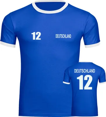 Produktbild von multifanshop Kontrast T-Shirt - Deutschland - Trikot Nummer 12, blau/weiß, Größe L