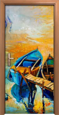 Produktbild von Türposter 90x200 cm Türaufkleber Türtapete Türfolie Klebefolie Boots und Pier Meer Sonnenuntergang