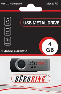 Produktbild von Büroring Speicherstick, USB 2.0 mit drehbarer Metall-Abdeckung Kapazität 4 GB